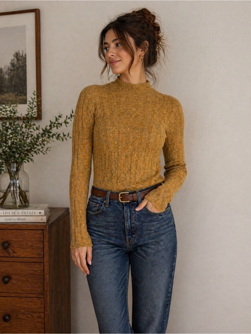 Madewell Ribbed Mock Neck Sweater Mustard Wool Alpaca XS